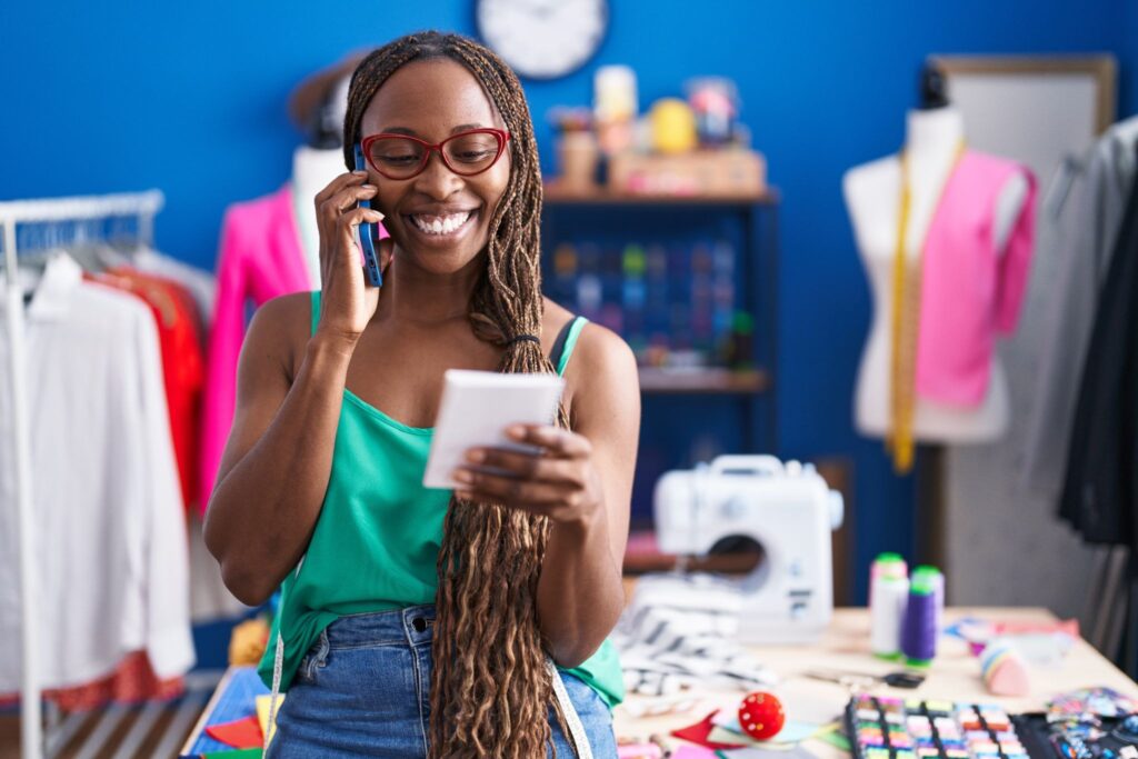 Smiling business woman with a fashion brand
