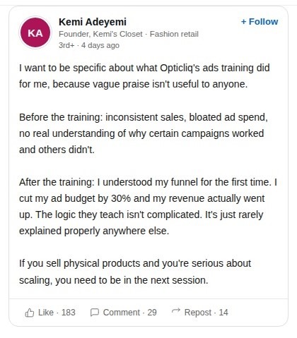 Ad training Testimonial