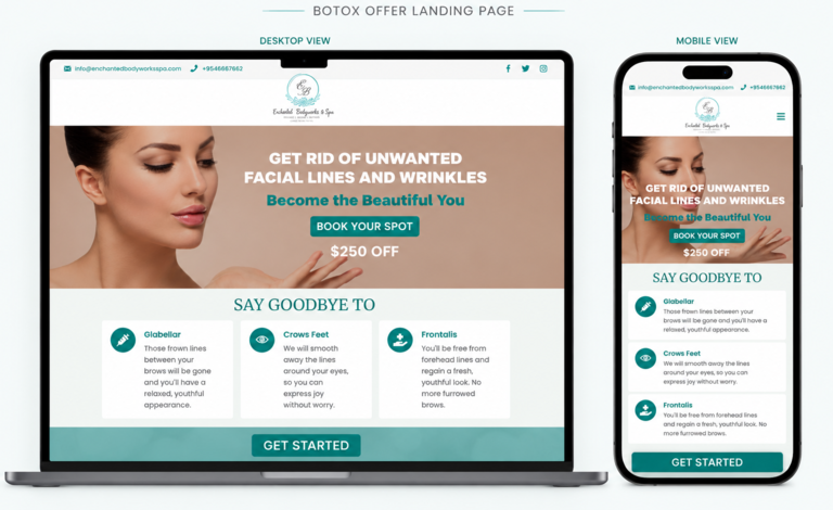 Opticliq's landing page design project for Enchanted Bodyworks & Spa